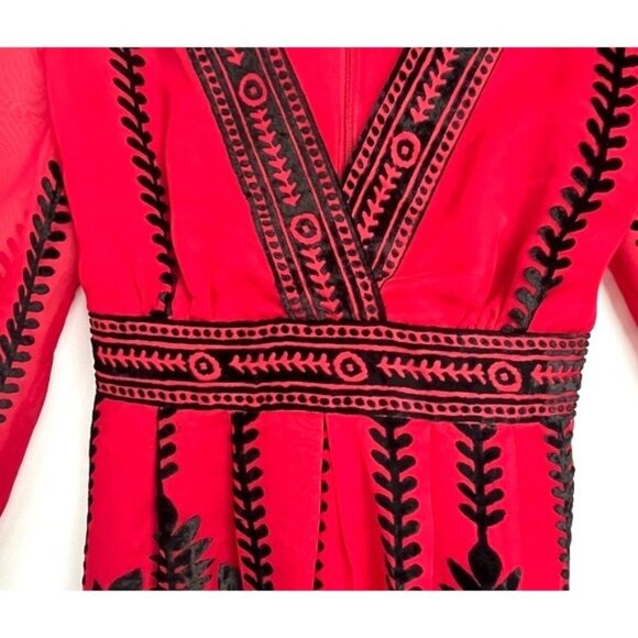 Boston Proper 3/4 Bell Sleeve Velvet Burnout Blouse Ties Back Small Whimsigoth - Picture 9 of 16